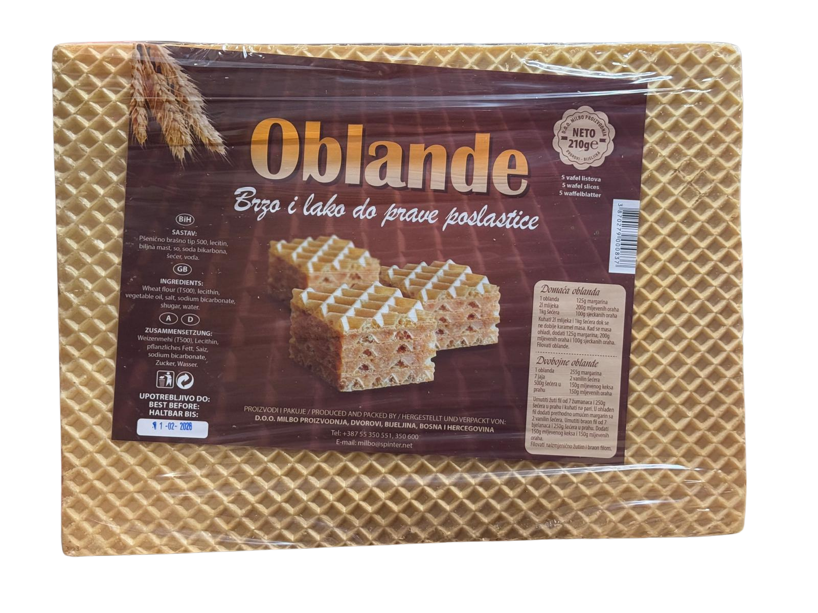 OBLANDE WAFFER SLICE 210G